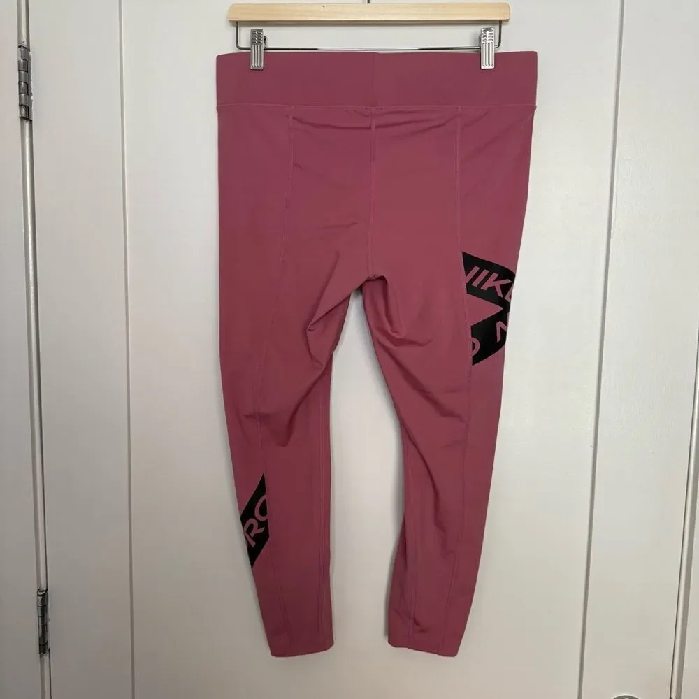 Nike Dri Fit Leggings Womens Sz XL Pink Logo Ankle Athleisure Workout Gym Yoga